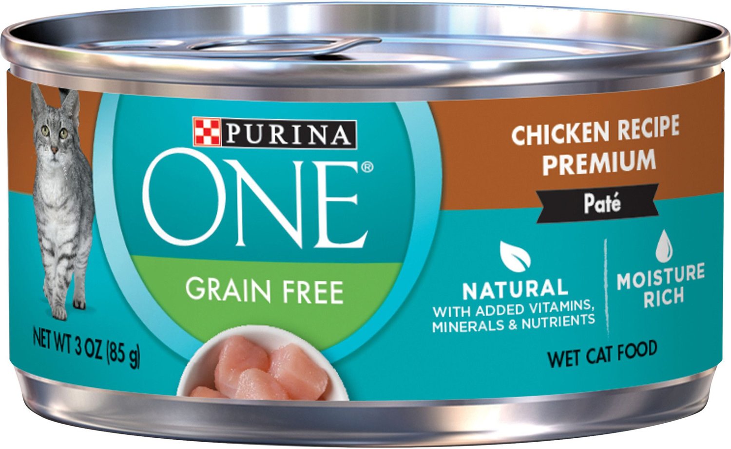 PURINA ONE Chicken Recipe Pate Grain-Free Canned Cat Food, 3-oz, case of 24  - Chewy.com