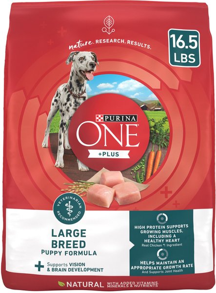 Purina ONE +Plus Natural High Protein Large Breed Formula Dry Puppy Food, 16.5-lb bag slide 1 of 11