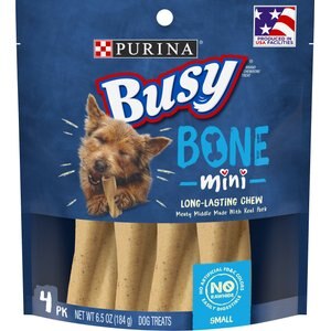 Busy Bone with Real Meat Mini Rawhide-Free Dog Treats, 4 count