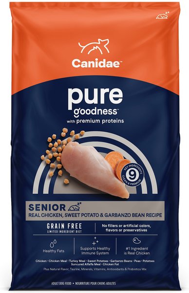 CANIDAE Grain-Free PURE Senior Limited Ingredient Chicken, Sweet Potato & Garbanzo Bean Recipe Dry Dog Food, 12-lb bag slide 1 of 9