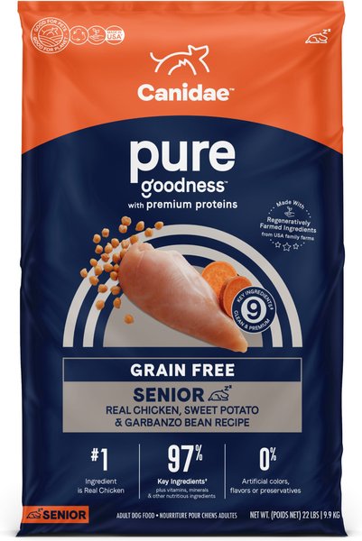CANIDAE Grain-Free PURE Senior Limited Ingredient Chicken, Sweet Potato & Garbanzo Bean Recipe Dry Dog Food, 24-lb bag slide 1 of 9