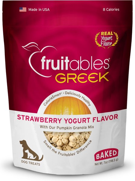 Fruitables Greek Strawberry Yogurt Flavor Crunchy Dog Treats, 7-oz bag slide 1 of 3