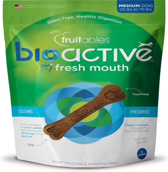 Fruitables BioActive Fresh Mouth Grain-Free Medium Dental Dog Treats, 10 count slide 1 of 7