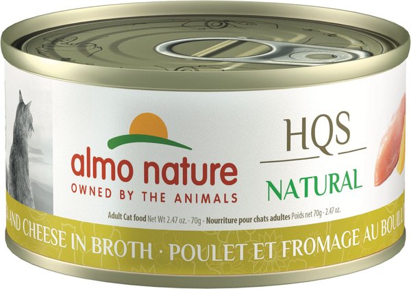 Almo Nature HQS Natural Chicken & Cheese Adult Grain-Free Canned Cat Food, 2.4-oz can, case of 24 slide 1 of 9