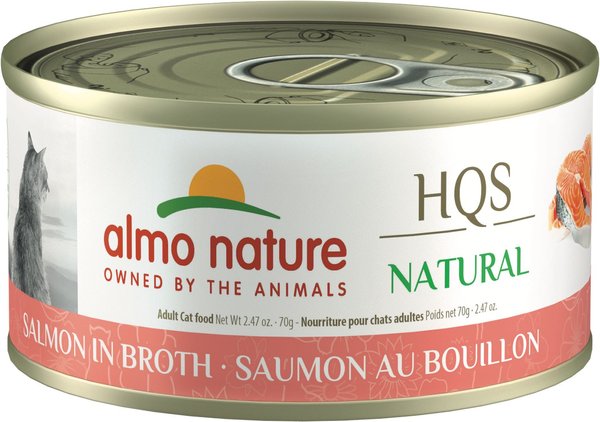 Almo Nature HQS Natural Salmon in Broth Grain-Free Canned Cat Food, 2.47-oz, case of 24 slide 1 of 9