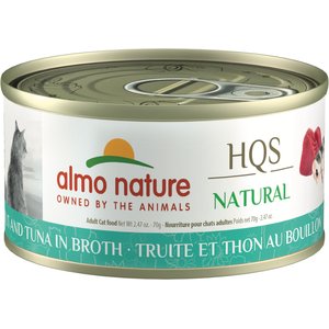 Almo Nature HQS Natural Trout & Tuna in Broth Grain-Free Canned Cat Food, 2.47-oz, case of 24