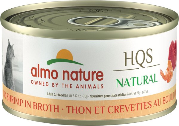 Almo Nature HQS Natural Tuna & Shrimp in Broth Grain-Free Canned Cat Food, 2.47-oz, case of 24 slide 1 of 10