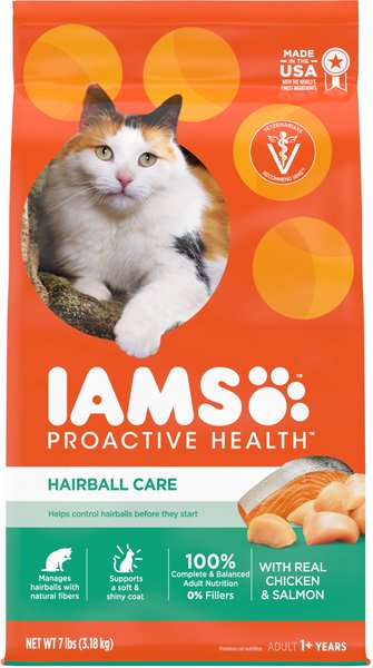 Iams ProActive Health Adult Hairball Care with Chicken & Salmon Dry Cat Food, 7-lb bag slide 1 of 10