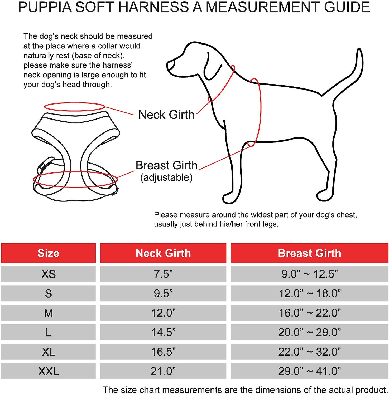 Puppia Dog Harness Size Chart