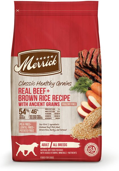 Merrick Classic Healthy Grains Real Beef + Brown Rice Recipe with Ancient Grains Adult Dry Dog Food, 12-lb bag slide 1 of 9