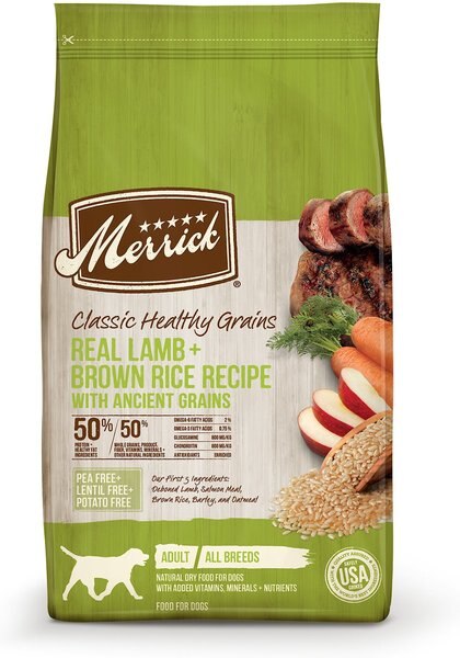 Merrick Classic Healthy Grains Dry Dog Food Real Lamb + Brown Rice Recipe with Ancient Grains, 25-lb bag slide 1 of 9