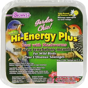 Brown's Garden Chic! Hi-Energy Plus Suet with Mealworms Wild Bird Food, 11.5-oz