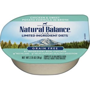 Natural Balance L.I.D. Limited Ingredient Diets Chicken & Sweet Potato Formula Shreds Grain-Free Wet Dog Food, 2.75-oz, case of 24