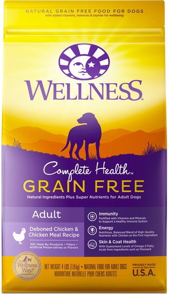 Wellness Grain-Free Complete Health Adult Deboned Chicken & Chicken Meal Recipe Dry Dog Food, 4-lb bag slide 1 of 9