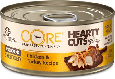 Wellness CORE Grain-Free Hearty Cuts in Gravy Indoor Shredded Chicken & Turkey Recipe Canned Cat Food, slide 1 of 1