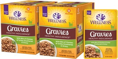Wellness Healthy Indulgence Gravies with Bits of Chicken & Turkey Smothered in Gravy Grain-Free Wet Cat Food Pouches, slide 1 of 1