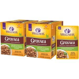 Wellness Healthy Indulgence Gravies with Bits of Chicken & Turkey Smothered in Gravy Grain-Free Wet Cat Food Pouches, 3-oz, case of 24