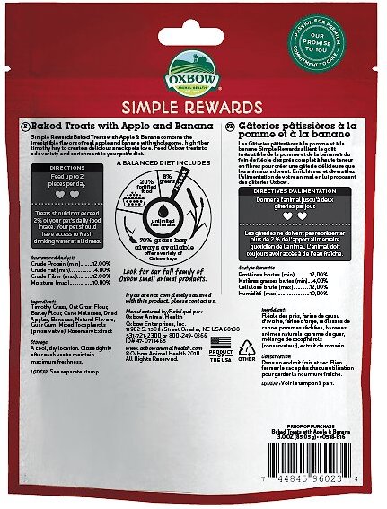 2. Oxbow Simple Rewards Oven Baked Apple & Banana Small Animal Treats