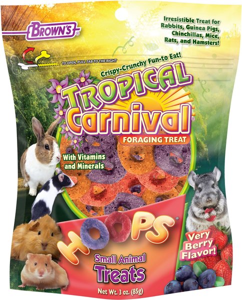 Brown's Tropical Carnival Hoops Strawberry Flavor Small Animal Treats, 3-oz bag slide 1 of 3