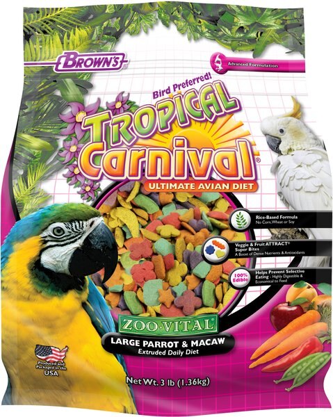 Brown's Tropical Carnival ZOO-Vital Large Parrot & Macaw Food, 3-lb bag slide 1 of 6