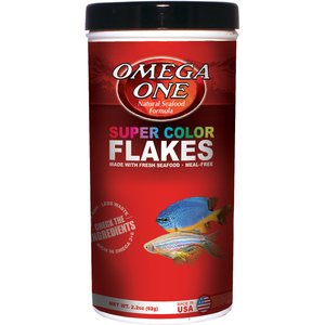 Omega One Super Color Flakes Tropical Fish Food, 2.2-oz jar