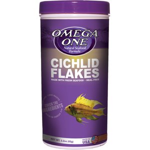 Omega One Cichlid Flakes Fish Food, 2.2-oz jar