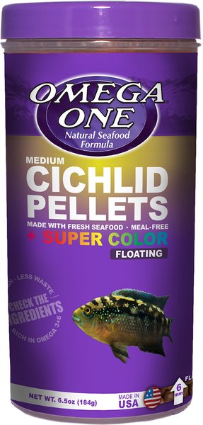 Omega One Medium Cichlid Pellets Floating Fish Food, 6.5-oz jar slide 1 of 1