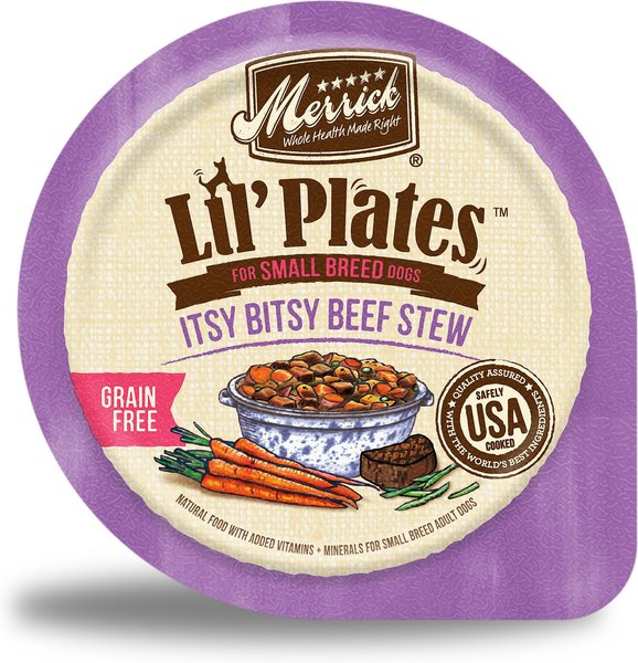 Merrick Lil' Plates Grain-Free Small Breed Wet Dog Food Itsy Bitsy Beef Stew, 3.5-oz tub, case of 12 slide 1 of 9