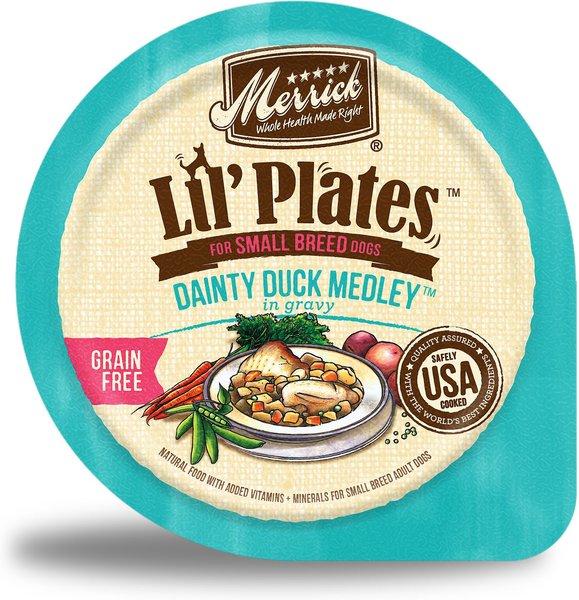 Merrick Lil' Plates Grain-Free Small Breed Wet Dog Food Dainty Duck Medley, 3.5-oz tub, case of 12 slide 1 of 9