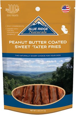 Blue Ridge Naturals Peanut Butter Coated Sweet Tater Fries Dehydrated Dog Treats, 5-oz bag, slide 1 of 1