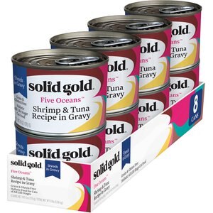 Solid Gold Five Oceans Shrimp & Tuna Recipe in Gravy Grain-Free Canned Cat Food, 6-oz, case of 8