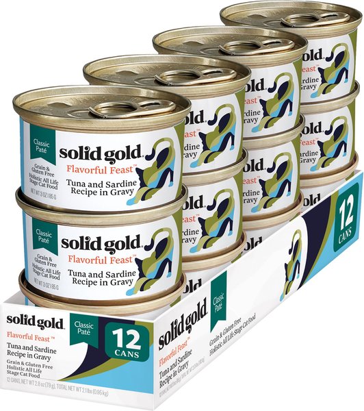 Solid Gold Flavorful Feast in Gravy with Real Tuna & Sardine Grain-Free Canned Cat Food, 3-oz, case of 12 slide 1 of 6