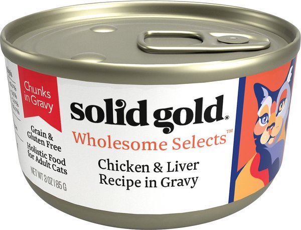 Solid Gold Wholesome Selects with Real Chicken & Liver Recipe in Gravy Grain-Free Canned Cat Food, 3-oz, case of 12 slide 1 of 7