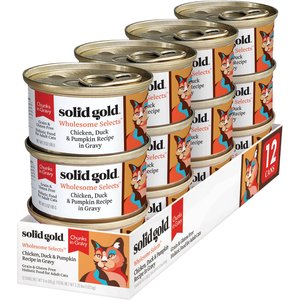 Solid Gold Wholesome Selects with Real Chicken, Duck & Pumpkin Recipe in Gravy Grain-Free Canned Cat Food, 3-oz, case of 12