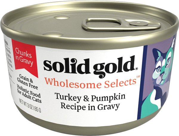 Solid Gold Wholesome Selects with Real Turkey & Pumpkin Recipe in Gravy Grain-Free Canned Cat Food, 3-oz, case of 12 slide 1 of 7