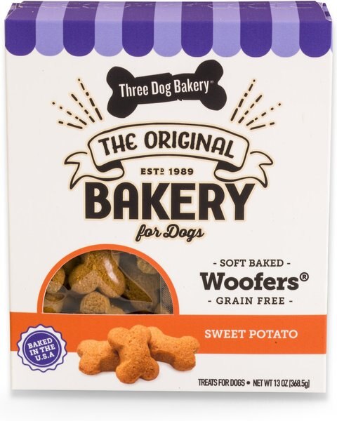 Three Dog Bakery Soft Baked Woofers Grain-Free Sweet Potato Flavor Dog Treats, 13-oz box slide 1 of 5