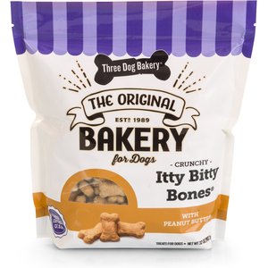 Three Dog Bakery Crunchy Itty Bitty Bones with Peanut Butter Dog Treats, 32-oz bag