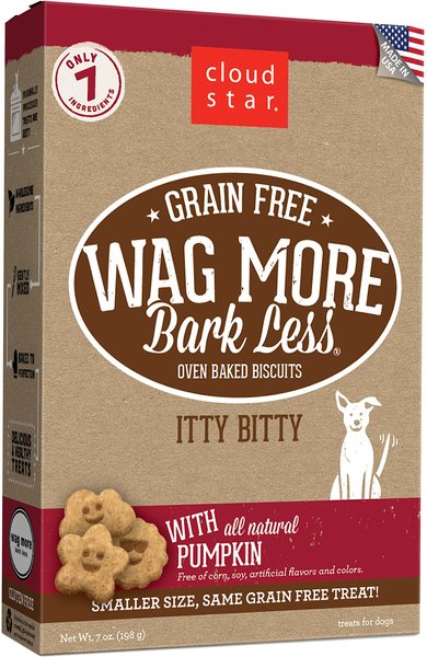 Cloud Star Wag More Bark Less Grain-Free Itty Bitty Oven Baked with Pumpkin Dog Treats, 7-oz bag slide 1 of 6